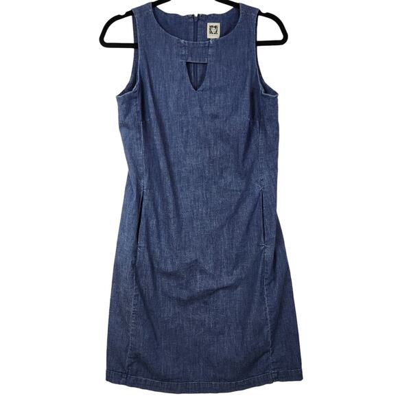 Anne Klein Dress Womens Size 4 Sleeveless Chambray Pockets - Picture 5 of 13